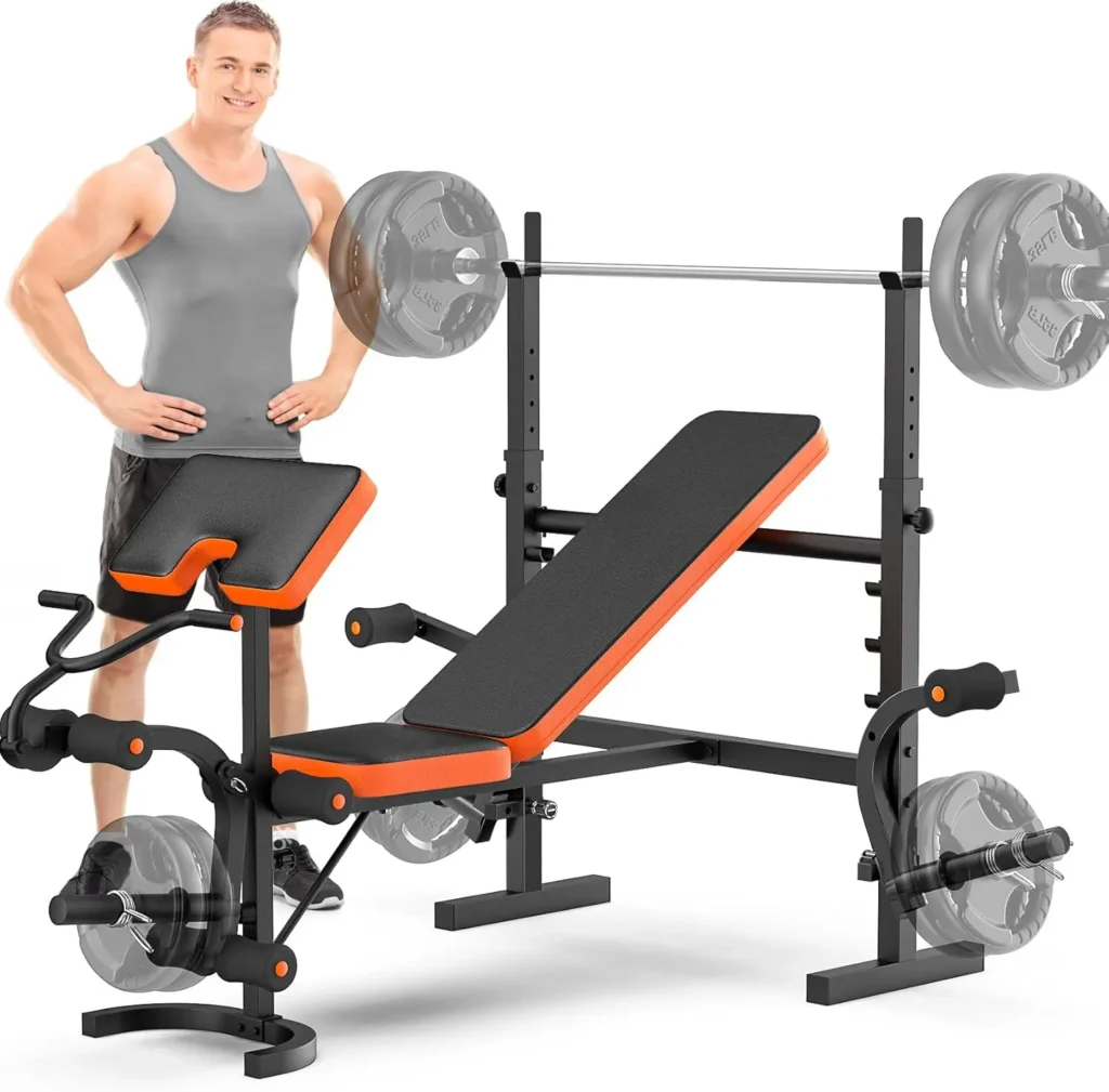 6-in-1 Adjustable Weight Bench, 990LB Capacity, Leg Developer & Preacher Curl Station