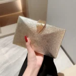 Gold Leaf Buckle Box Clutch,Elegant Chain Evening Bag for Women, Party & Prom Purse