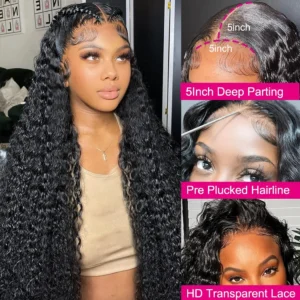 Glueless Deep Wave Lace Front Human Hair Wig , Pre-Cut Lace, Ready to Wear Wig for Women