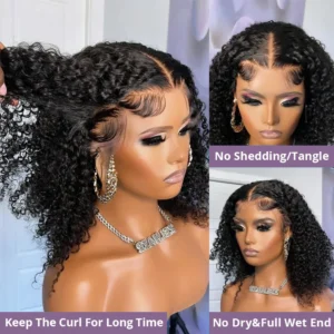 Pre-Cut Glueless Water Wave Bob Wig – 100% Human Hair 13×4 / 7×5 Lace Frontal Curly Wig, Pre-Plucked & Ready to Wear for Women