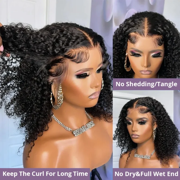 Pre-Cut Glueless Water Wave Bob Wig – 100% Human Hair 13×4 / 7×5 Lace Frontal Curly Wig, Pre-Plucked & Ready to Wear for Women