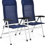 Set of 2 Patio Folding Chairs, 7-Position Adjustable Reclining Chairs with Padded Headrest, Portable for Outdoor & Indoor Use
