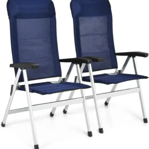 Set of 2 Patio Folding Chairs, 7-Position Adjustable Reclining Chairs with Padded Headrest, Portable for Outdoor & Indoor Use