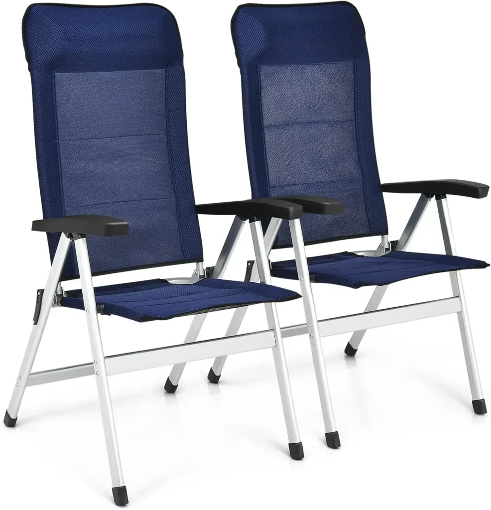 Set of 2 Patio Folding Chairs, 7-Position Adjustable Reclining Chairs with Padded Headrest, Portable for Outdoor & Indoor Use