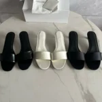Nordic Minimalist Genuine Leather Heeled Slippers ,4cm Summer Sandals for Women, French Vintage Silk-Inspired Style