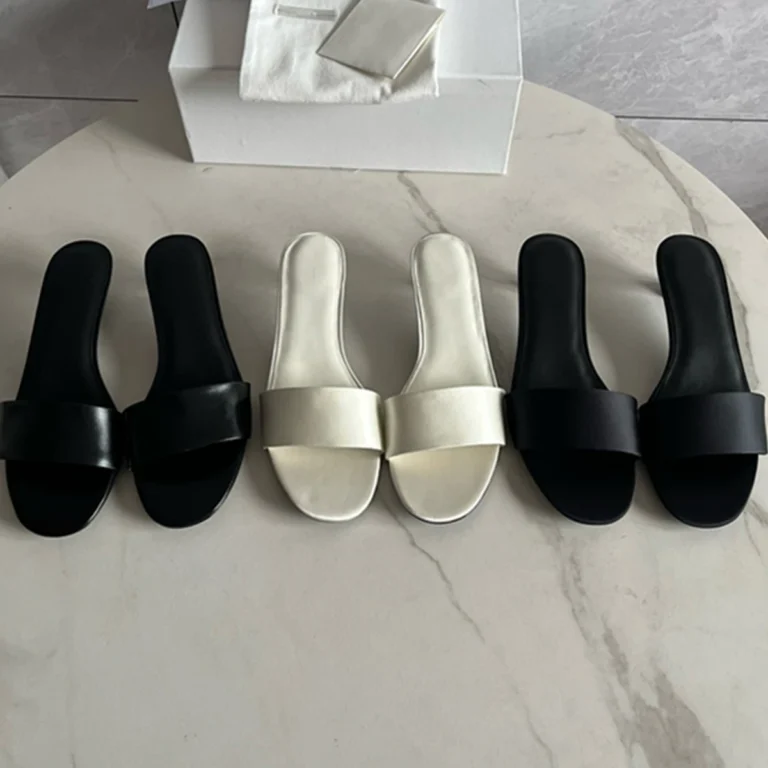 Nordic Minimalist Genuine Leather Heeled Slippers ,4cm Summer Sandals for Women, French Vintage Silk-Inspired Style
