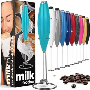 Electric Handheld Milk Frother , Battery Operated Foam Maker with Stainless Steel Whisk & Stand for Coffee, Latte, Cappuccino, and Hot Drinks