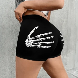 Mia Muse Women’s Graphic Shorts, All-Season Korean Streetwear with Skeleton Hands Print