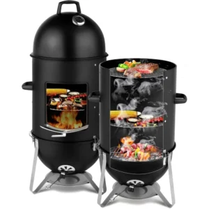 19-Inch Charcoal Smoker ,3-in-1 Vertical Bullet Smoker Grill with Built-In Thermometer, Dual Cooking Racks, Air Vent & Water Bowl