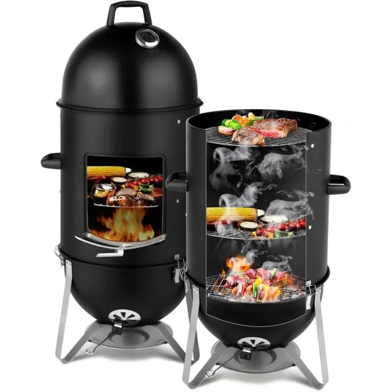 19-Inch Charcoal Smoker ,3-in-1 Vertical Bullet Smoker Grill with Built-In Thermometer, Dual Cooking Racks, Air Vent & Water Bowl