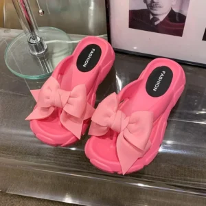 2024 Summer Bowknot Platform Flip-Flops for Women , Non-Slip Wedge Beach Sandals with Thick Sole