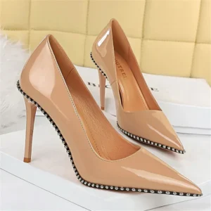 Elegant Rivet Escarpin Heels for Women , Luxury Nude High Heels (8cm & 10.5cm) for Office, Party, and Nightclub Wear