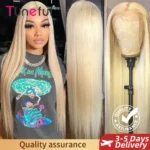 13x6 HD Transparent 613 Blonde Lace Front Human Hair Wig, Brazilian Straight Wig, Dyeable & Pre-Plucked