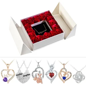 Elegant Pendant Necklace for Women with Eternal Soap Rose Gift Box , Romantic Jewelry Gift for Mother’s Day, Anniversary, or Wedding