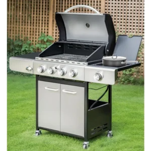 4-Burner Propane Gas Grill , Stainless Steel BBQ Grill with Side Burner & Porcelain-Enameled Cast Iron Grates | High Heat Output