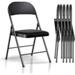 6-Pack Black Metal Padded Folding Chairs, Comfortable PU Leather Seats, 350 lbs Capacity – Stackable Seating for Events, Office, Weddings, and Parties