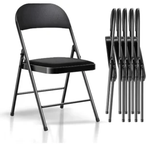 6-Pack Black Metal Padded Folding Chairs, Comfortable PU Leather Seats, 350 lbs Capacity – Stackable Seating for Events, Office, Weddings, and Parties