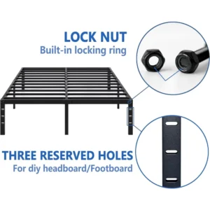 Full Size Black Metal Bed Frame with Storage ,Sturdy Steel Platform, No Box Spring Required