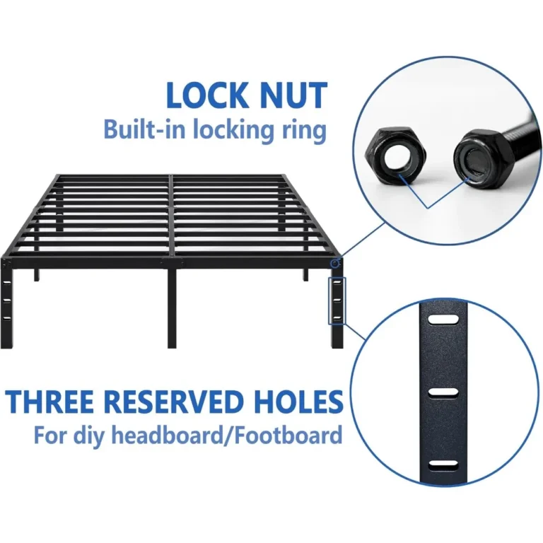 Full Size Black Metal Bed Frame with Storage ,Sturdy Steel Platform, No Box Spring Required