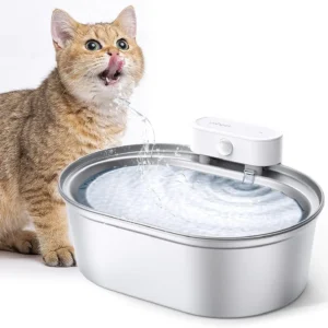 Cat Water Fountain Stainless Steel 67oz/2L , Battery Operated Wireless Cat Fountain Dispenser with 6 Replacement Filters for Healthy Hydration