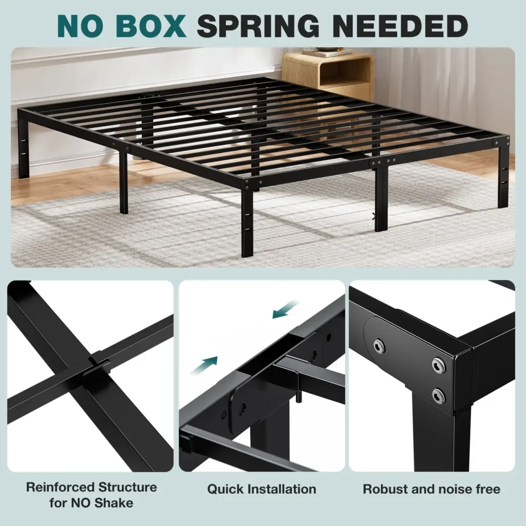 Queen Size 14" Metal Platform Bed Frame with Under-Bed Storage ,Sturdy Steel, No Box Spring Needed