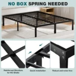 Queen Size 14" Metal Platform Bed Frame with Under-Bed Storage ,Sturdy Steel, No Box Spring Needed