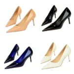 Women’s 7CM Glossy Leather Stiletto Work Pumps , Career Heels in Royal Blue & Nude for Office, Party & Formal Wear