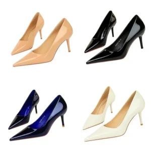 Women’s 7CM Glossy Leather Stiletto Work Pumps , Career Heels in Royal Blue & Nude for Office, Party & Formal Wear