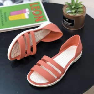 2024 Candy Color Peep Toe Flat Sandals for Women – Comfortable Outdoor Summer Shoes with Cute Design