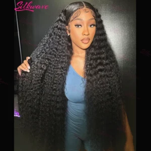 250% Density 13×6 HD Lace Deep Wave Human Hair Wig , 30-40 Inch Frontal Wig for Black Women, Water Wave Look