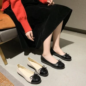 Elegant Women’s Ballerina Pumps ,Slip-On Colorblock Flats with Bow | Zapatos De Mujer