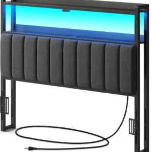 Full Size Headboard with Storage, 60,000 DIY LED Colors, USB & Type-C Charging Ports ,Adjustable Height Bed Headboard with RGB Light