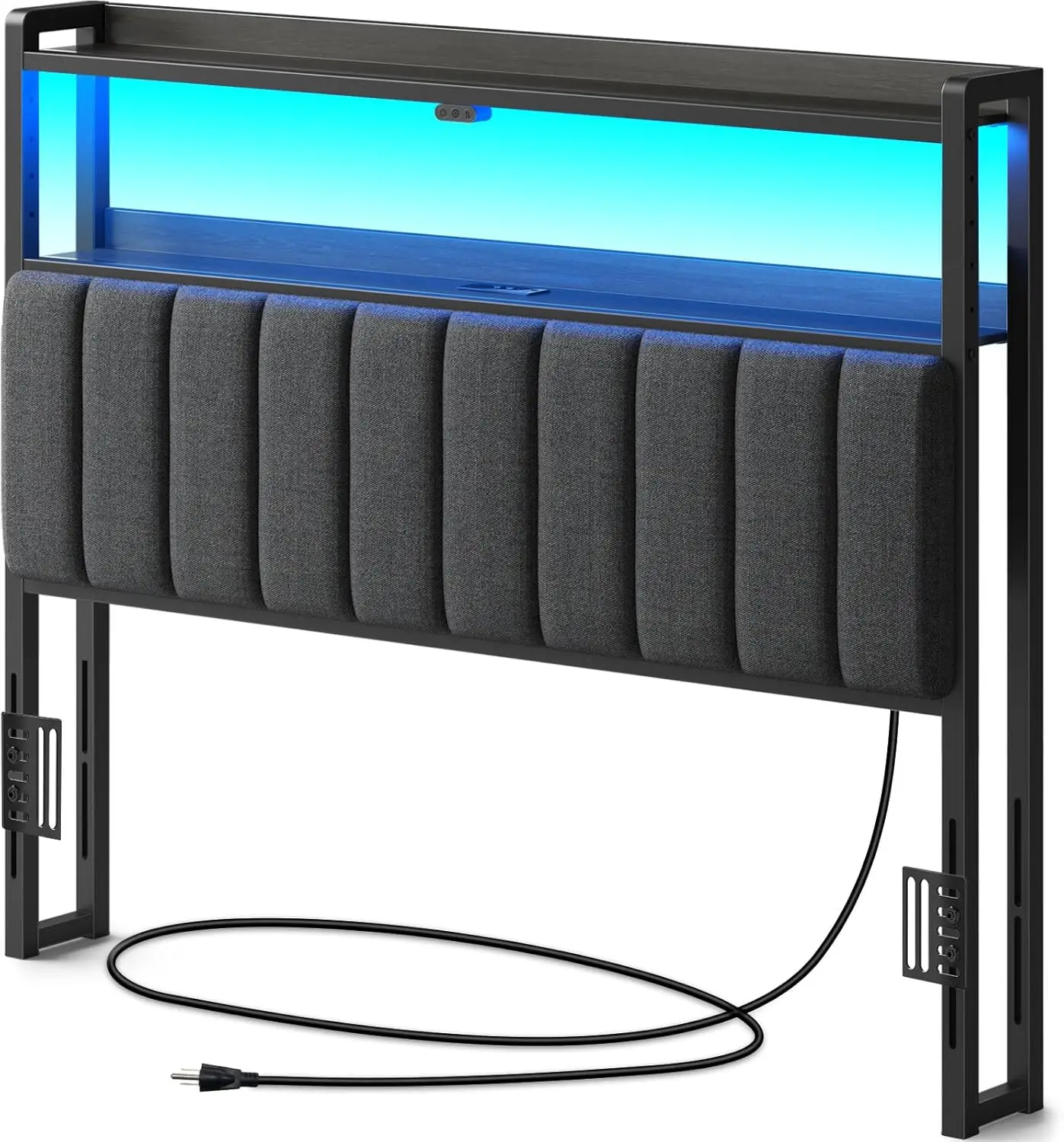 Full Size Headboard with Storage, 60,000 DIY LED Colors, USB & Type-C Charging Ports ,Adjustable Height Bed Headboard with RGB Light