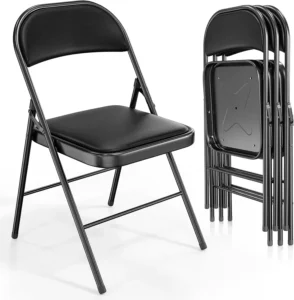 4-Pack Folding Chairs with Padded PU Leather Seats & Back – Metal Frame, 350 lbs Capacity, Black – Portable & Stackable Seating for Events, Parties, Weddings