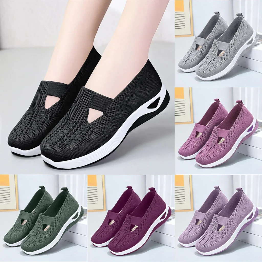 Summer Casual Women's Soft Sole Mesh Walking Shoes ,Breathable Hollow Out Flat Foam Sneakers for Daily Comfort