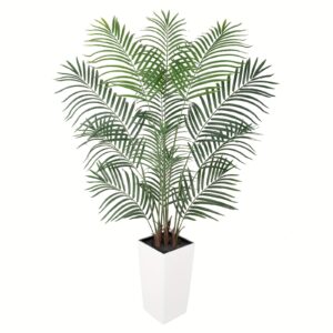 UV Resistant 5ft Artificial Palm Tree with Tall White Decorative Planter – Realistic Indoor/Outdoor Faux Palm for Home, Office, Porch & Patio Decor