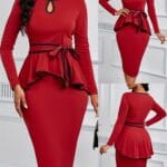 Elegant Two-Piece Midi Skirt Set for Women , Ruffle Top with Slit Back Irregular Skirt, Sexy Chic Party & Office Outfit