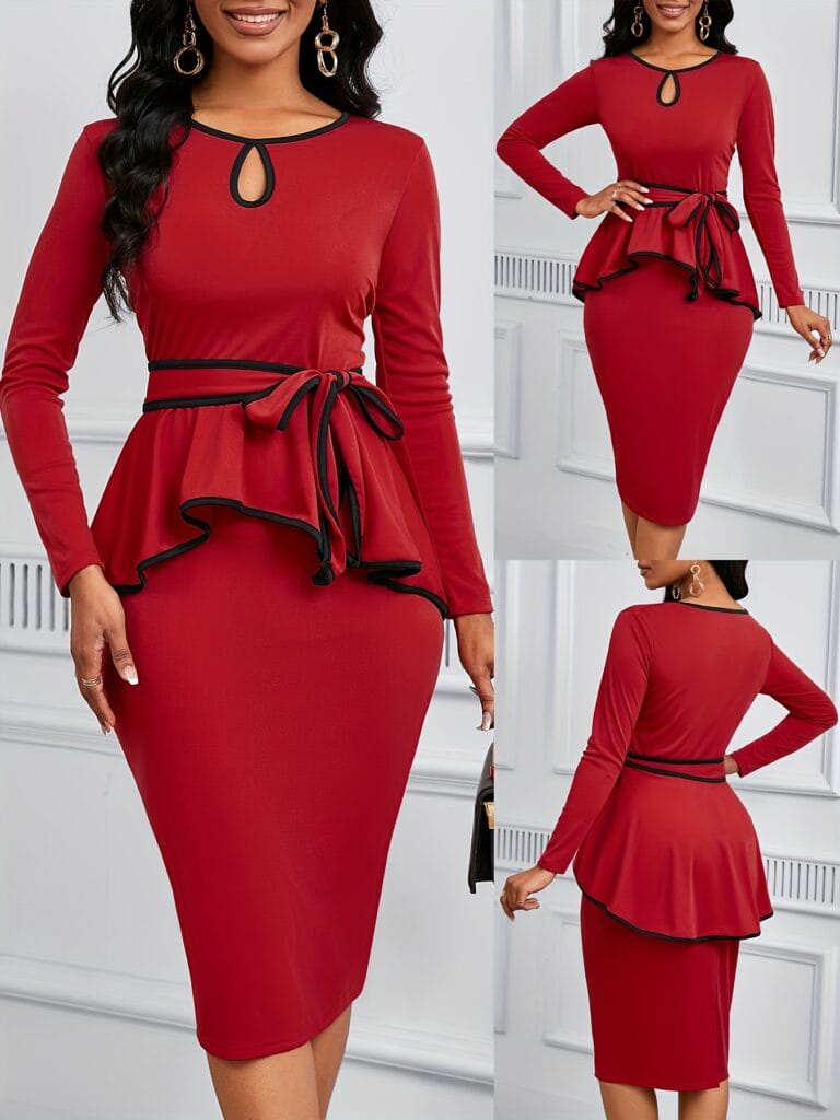 Elegant Two-Piece Midi Skirt Set for Women , Ruffle Top with Slit Back Irregular Skirt, Sexy Chic Party & Office Outfit