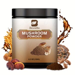 BEWORTHS Mushroom Coffee , Multi-Mushroom Extract Powder for Energy, Focus & Clarity | Add to Coffee, Tea & Smoothies – 4.2 oz