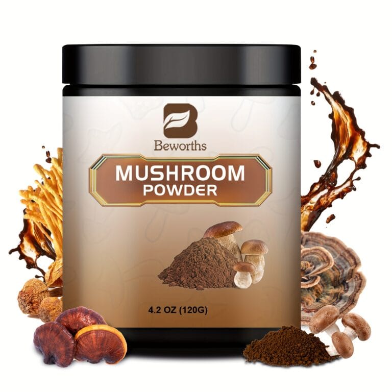 BEWORTHS Mushroom Coffee , Multi-Mushroom Extract Powder for Energy, Focus & Clarity | Add to Coffee, Tea & Smoothies – 4.2 oz