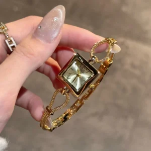 Luxury Gold Women’s Square Watch Elegant Quartz Rhinestone Wristwatch Gift