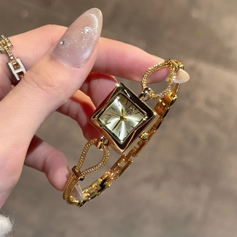 Luxury Gold Women’s Square Watch Elegant Quartz Rhinestone Wristwatch Gift