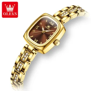 OLEVS Women’s Luxury Quartz Watch – Vintage Square Golden Bracelet, Waterproof, Calendar