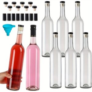 8-Pack Clear Glass 750ml Wine Bottles with T-Top Caps & Shrink Capsules – Food-Grade, Reusable Bottles for Kefir, Kombucha, Wine, Beverages – Airtight Design for Kitchen & Home Brewing