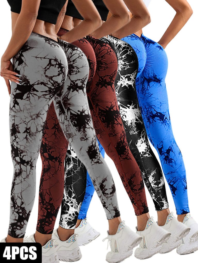 4 Pack Women’s Scrunch Workout Leggings, High Waisted Butt Lifting Tie-dye V Back Waist Seamless Gym Yoga Leggings, Workout Leggings For Women Jada Leggings