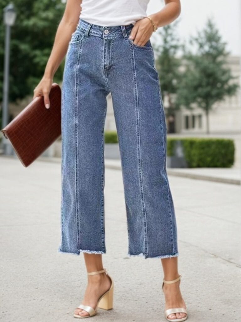 2025 New Women's Fashionable Casual Plus Size Jeans, High Waist Wide Leg 7-inch Straight Leg Jeans, Suitable For Various Clothing, Women's Plus Size Women's Clothing