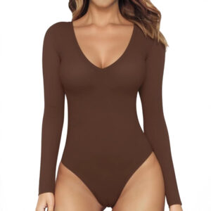 Womens Butt-Lifting Body-Shaping Long-Sleeve V-Neck Bodysuit