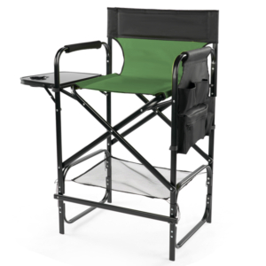31" Tall Directors Chair With Footrest, 4Portable Bar Height Folding Camping Chair With Built-in Cup Holder, Side Table, Storage Pocket, Olive