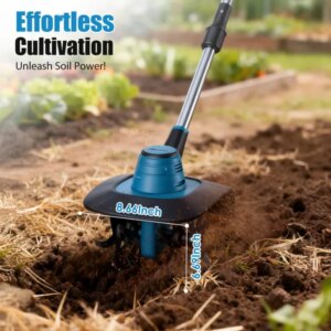 800W 21V Cordless Tiller Cultivator 3.0Ah Battery Powered Tiller With 8.66" Width 6.69" Depth Manganese Steel Tines For Soil Cultivation Weeding Gardening