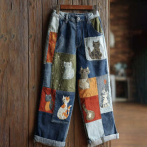 Plus-size Womens Fashionable Casual Slim-fit Faux Denim Wide-leg Pants For European And American Styles